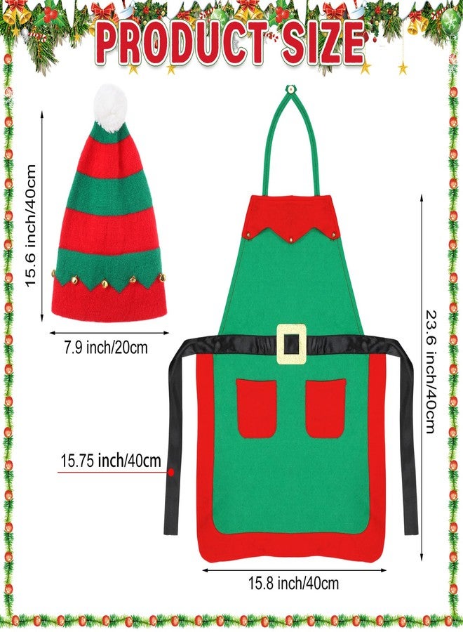 Lunmon 6 Pcs Christmas Elf Apron and Hat Bulk Red and Green Elf Costume Set for Adults Women Men Xmas Party Supplies - Image 2