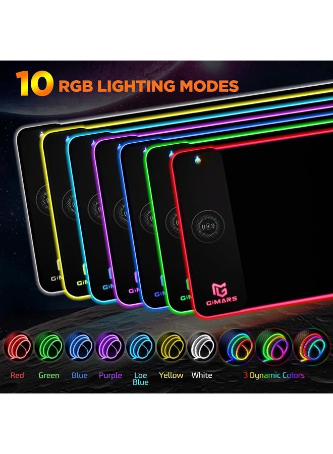 Gimars Upgrade RGB Mouse Pad with 15W Fast Wireless Charging, Extened Large LED Gaming Mouse Pad with 10 Colors LED Light, Premium Smooth Surface, Non Slip Mouse Mat for Gaming, Desks, PC, Office - Image 3