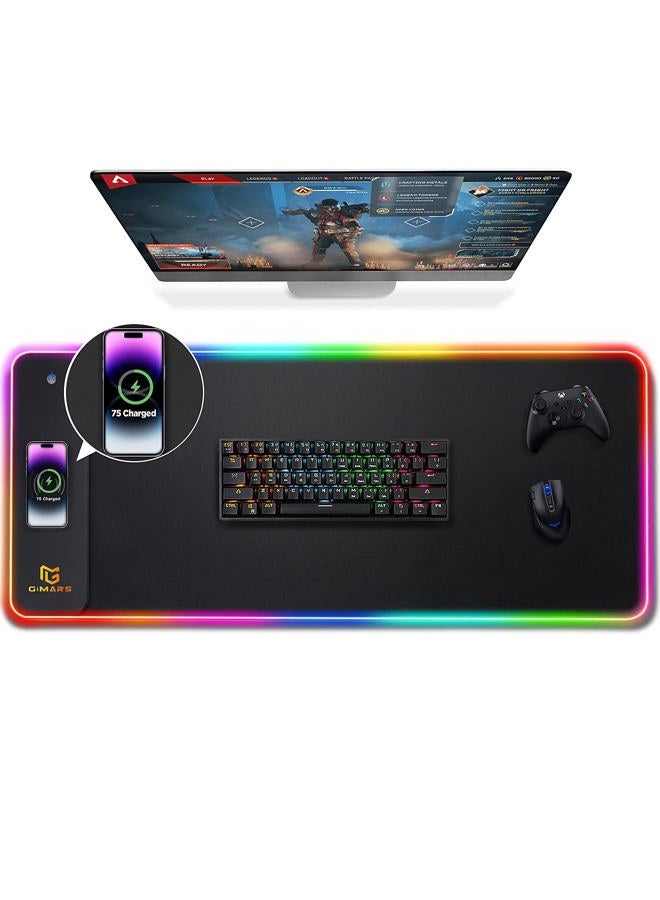 Gimars Upgrade RGB Mouse Pad with 15W Fast Wireless Charging, Extened Large LED Gaming Mouse Pad with 10 Colors LED Light, Premium Smooth Surface, Non Slip Mouse Mat for Gaming, Desks, PC, Office - Image 1