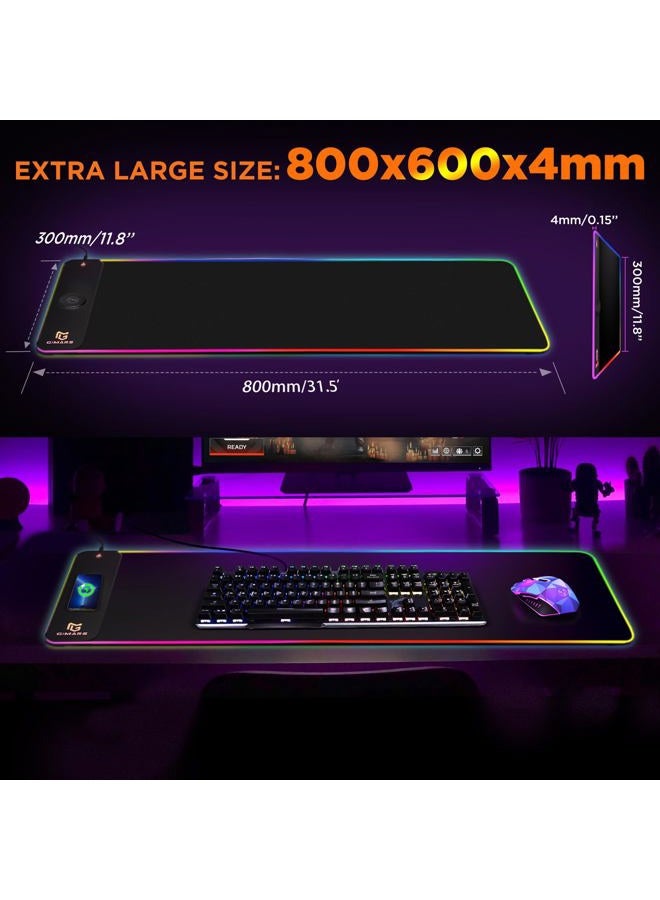 Gimars Upgrade RGB Mouse Pad with 15W Fast Wireless Charging, Extened Large LED Gaming Mouse Pad with 10 Colors LED Light, Premium Smooth Surface, Non Slip Mouse Mat for Gaming, Desks, PC, Office - Image 5