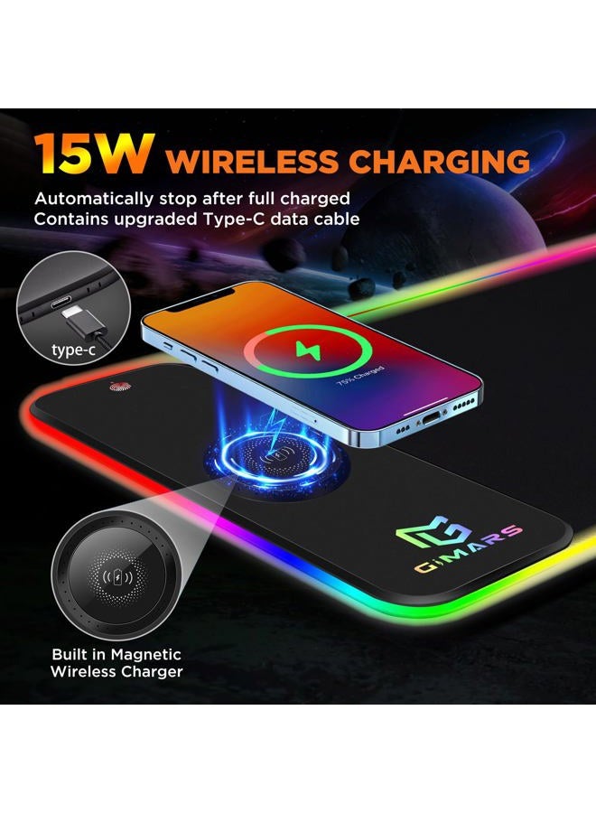 Gimars Upgrade RGB Mouse Pad with 15W Fast Wireless Charging, Extened Large LED Gaming Mouse Pad with 10 Colors LED Light, Premium Smooth Surface, Non Slip Mouse Mat for Gaming, Desks, PC, Office - Image 2
