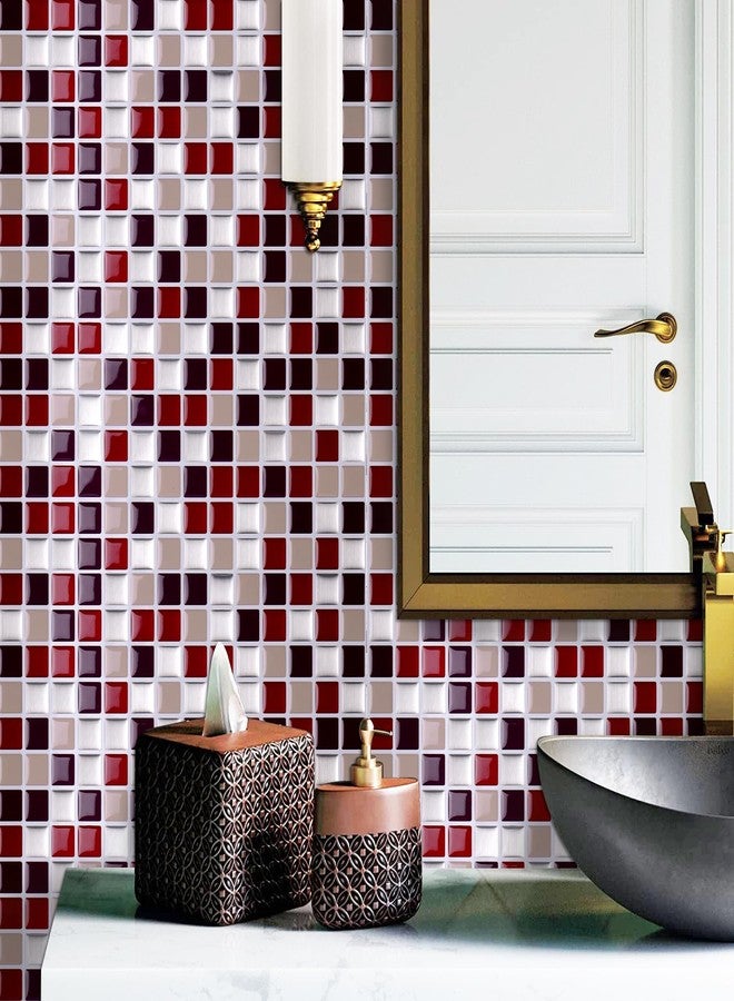 Alwayspon 10 ورقات 12 × 12 بوصة من بلاط الفسيفساء ثلاثي الأبعاد من الفينيل باللون الأحمر الخمري، ملصقات بلاط مترو الأنفاق ذاتية اللصق قابلة للتقشير واللصق على بلاط الحائط لديكور المطبخ والحمام - Image 2