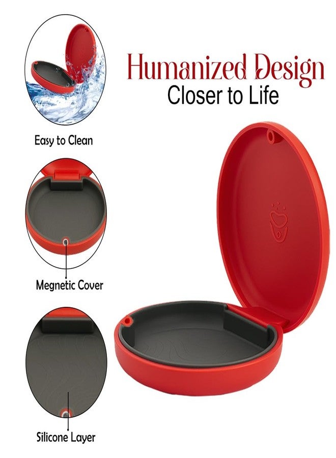 Dentosmile Slim Aligner Case/Aligner and Retainer Case/Dental Orthodontic Retainer Box - Red Colour with Silicone Layer and Cotton Bag Carry Case - Image 2