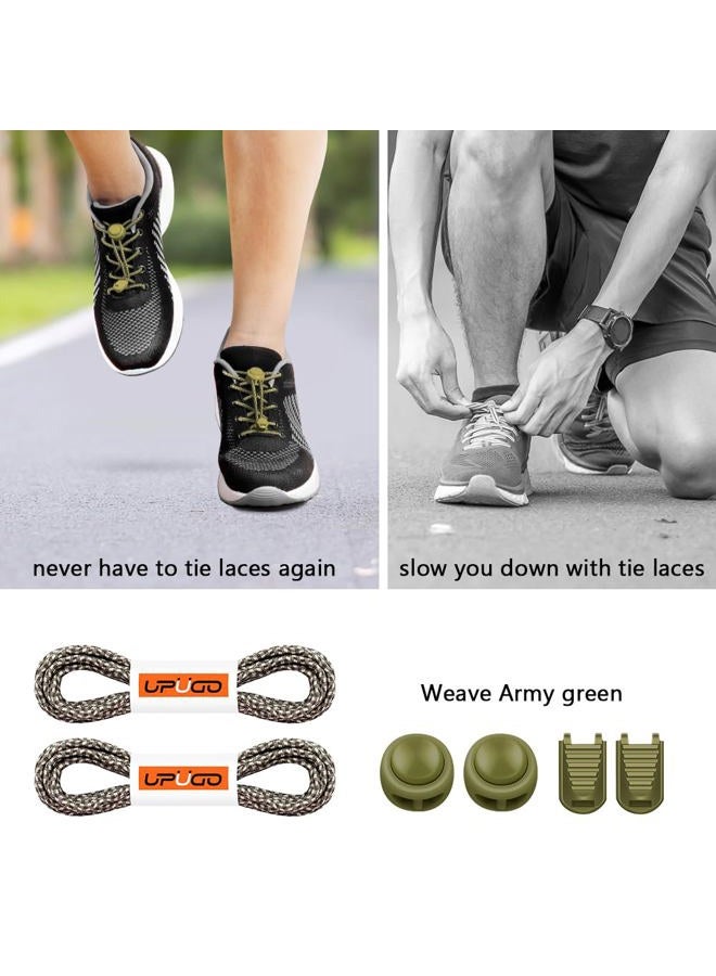 UpUGo Elastic Shoe Laces, No Tie Shoe Laces Tieless for Kids, Adults, Elderly, One Size Fit All, Weave Army Green, 1 pair - Image 2