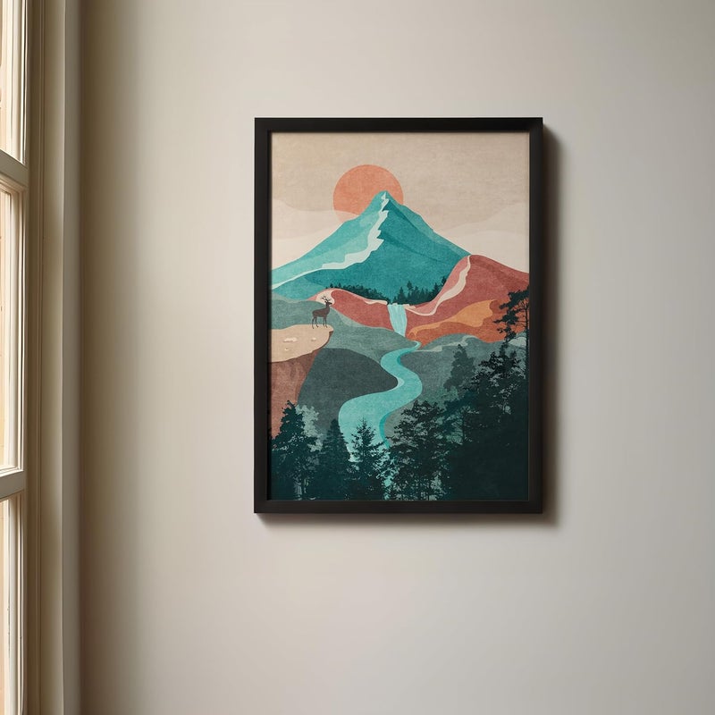 QUOTE - UNQUOTE ART QUOTE UNQUOTE ART Aesthetic Nature Wall Art Modern Minimalist Landscape Framed Mountain Print for Bedroom 13x17 inches Black Frame - Image 1