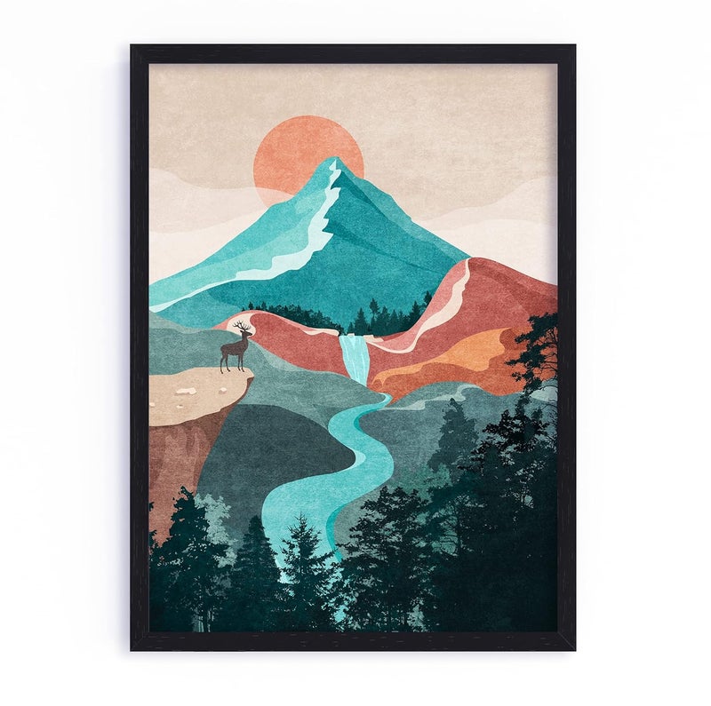 QUOTE - UNQUOTE ART QUOTE UNQUOTE ART Aesthetic Nature Wall Art Modern Minimalist Landscape Framed Mountain Print for Bedroom 13x17 inches Black Frame - Image 2
