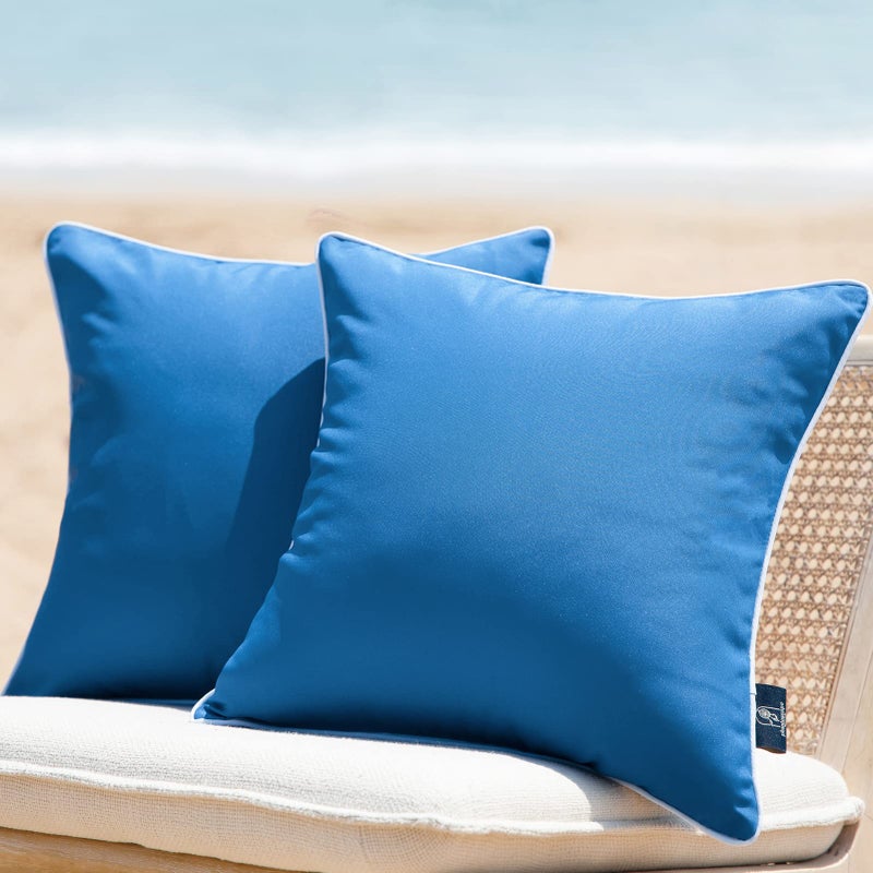 Phantoscope Pack of 2 Outdoor Waterproof Solid Throw Decorative Pillow Cover Decorative Square Outdoor Pillows Cushion Case Patio Pillows for Couch Tent Sunbrella  Blue 12x20 inches 30x50 cm - Image 4