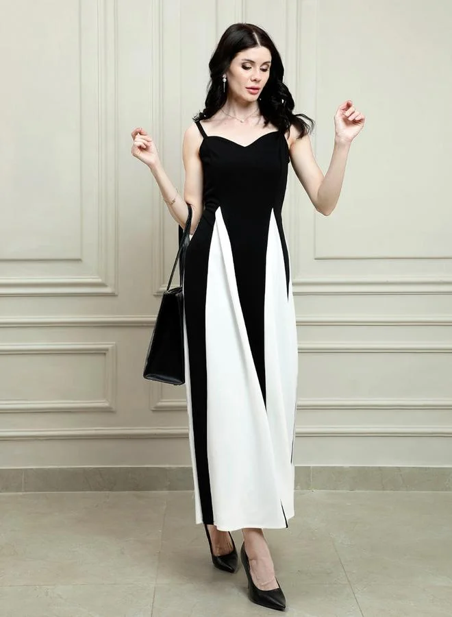 Athena Color Block Strappy A-Line Maxi Dress