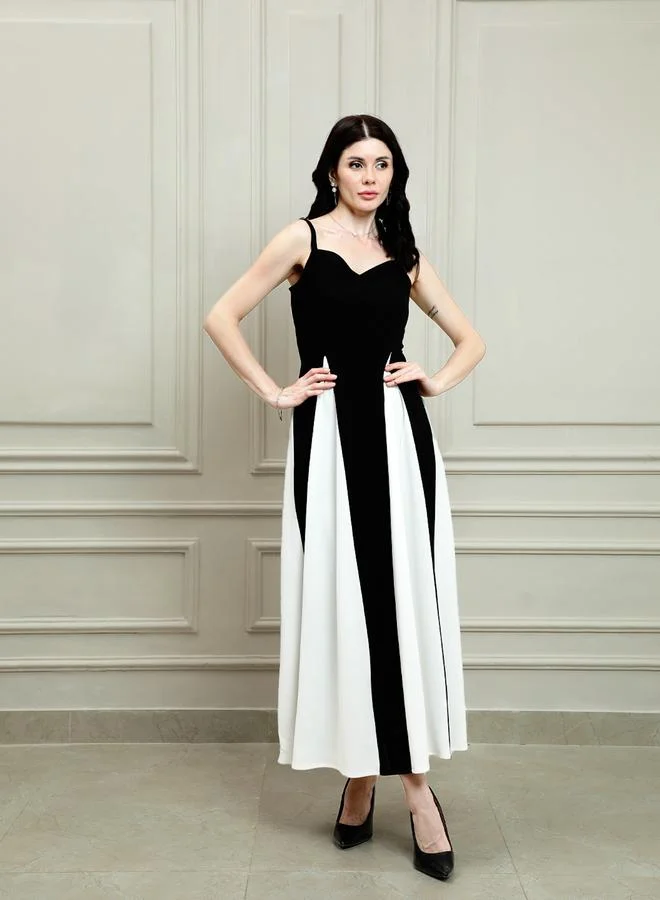 Athena Color Block Strappy A-Line Maxi Dress