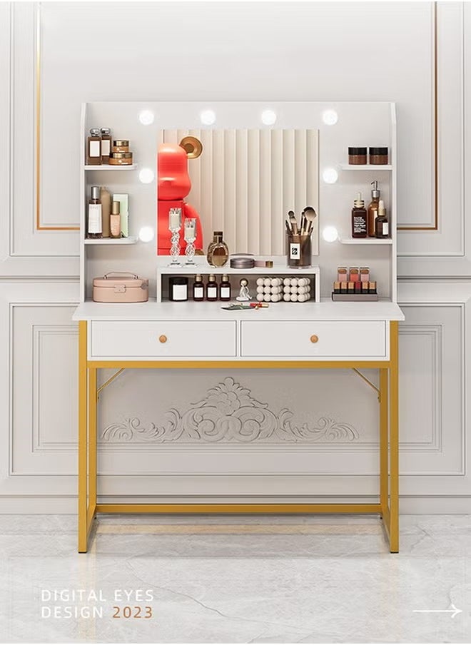 FLYROAD Modern Simple Bedroom Makeup Table with LED Mirror, Drawer Storage and Multi-Tier Shelves, 153*80*40  - Image 1