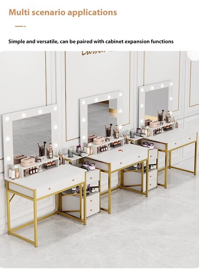 FLYROAD Modern Simple Bedroom Makeup Table with LED Mirror, Drawer Storage and Multi-Tier Shelves, 153*80*40  - Image 3