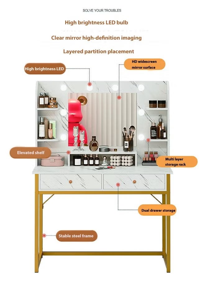 FLYROAD Modern Simple Bedroom Makeup Table with LED Mirror, Drawer Storage and Multi-Tier Shelves, 153*80*40  - Image 4