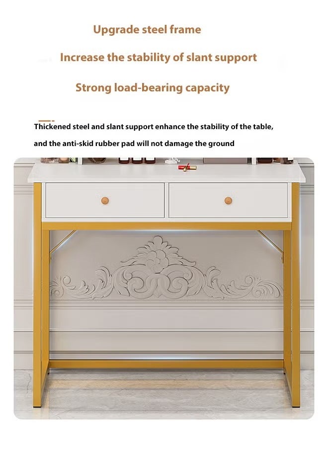 FLYROAD Modern Simple Bedroom Makeup Table with LED Mirror, Drawer Storage and Multi-Tier Shelves, 153*80*40  - Image 5