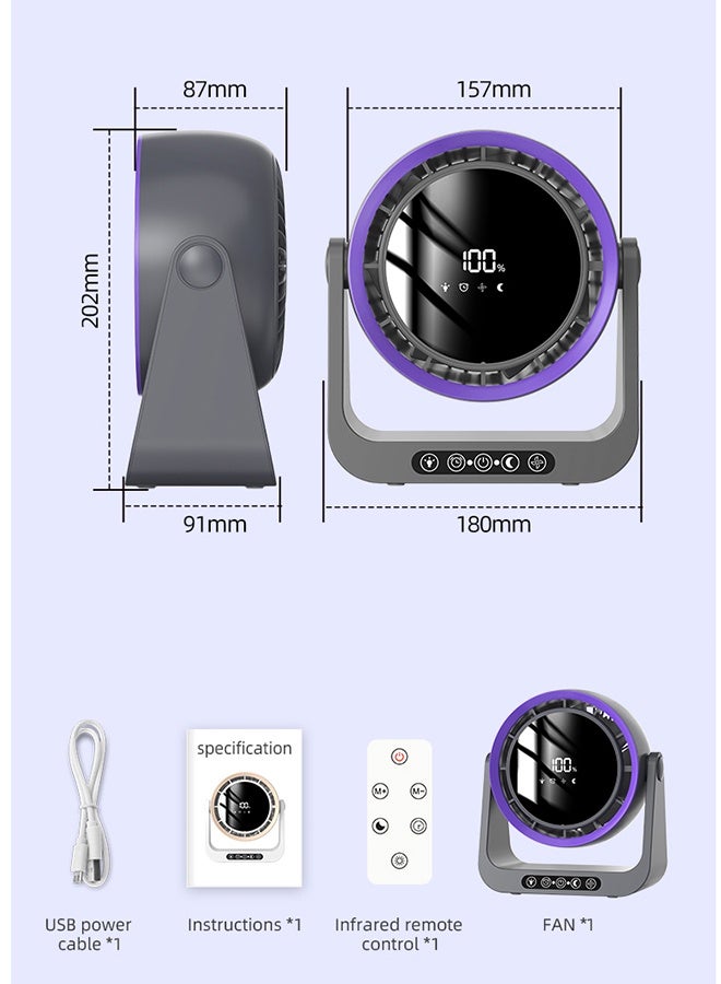 JCB CHIC Desktop Circulating Fan,Wireless Fan 90° Tilt Large Capacity Rechargeable Mini Table Fan With Remote Control Wall-mounted Fan With Nightlight(F6) - Image 2