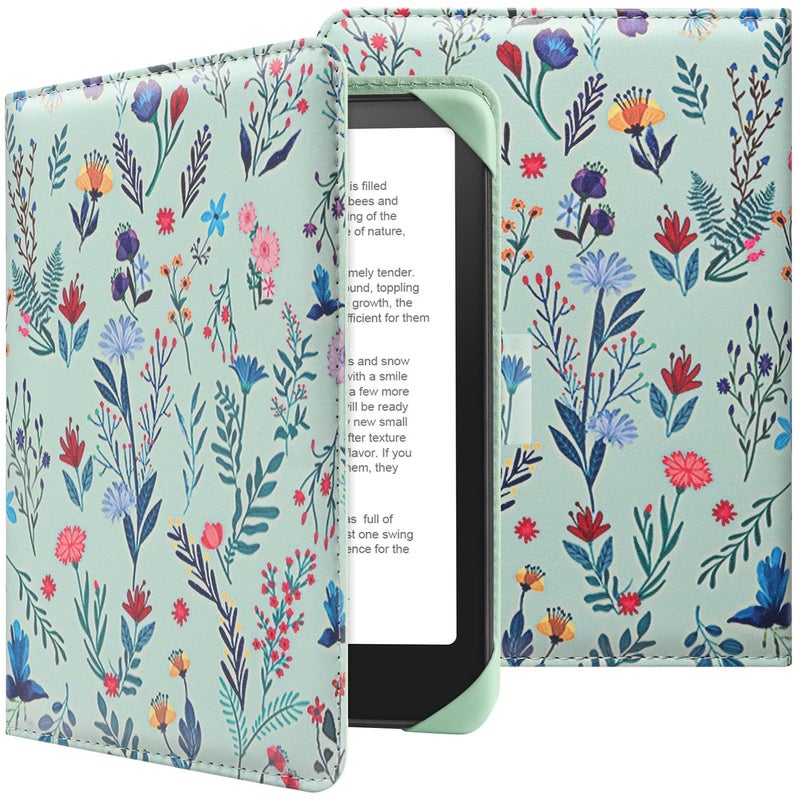 HoYiXi Universal Case for 6.8-7'' Kindle eReader Compatible with Paperwhite/Pocketbook and Tolino/Kobo Clara 2E/Kobo Clara HD,6.8" -7'' eReader Protective Cover with Built-in Card Slot,Flower - Image 2