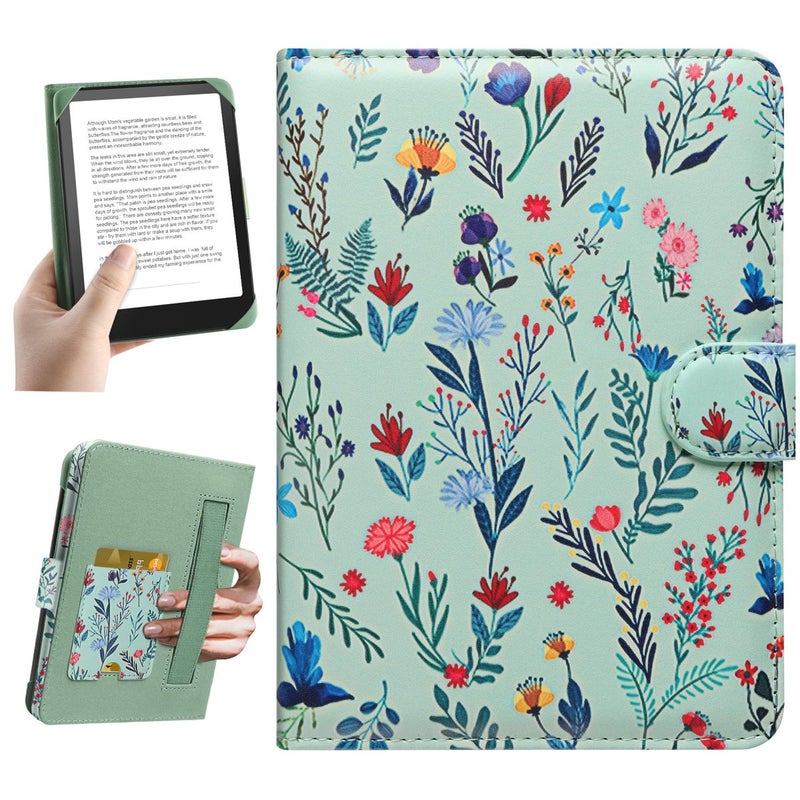 HoYiXi Universal Case for 6.8-7'' Kindle eReader Compatible with Paperwhite/Pocketbook and Tolino/Kobo Clara 2E/Kobo Clara HD,6.8" -7'' eReader Protective Cover with Built-in Card Slot,Flower - Image 1
