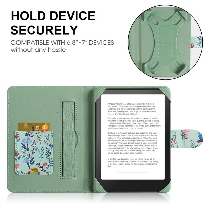 HoYiXi Universal Case for 6.8-7'' Kindle eReader Compatible with Paperwhite/Pocketbook and Tolino/Kobo Clara 2E/Kobo Clara HD,6.8" -7'' eReader Protective Cover with Built-in Card Slot,Flower - Image 3