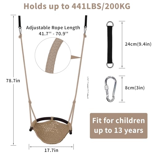 HiNa Tree Swing for Kids Adjustable Toddler Rope Swing Seat with Snap Hooks and Straps 440 lbs Capacity Swingset Accessories for Indoor Porch Doorway Outdoor Playground Backyard Khaki - Image 5