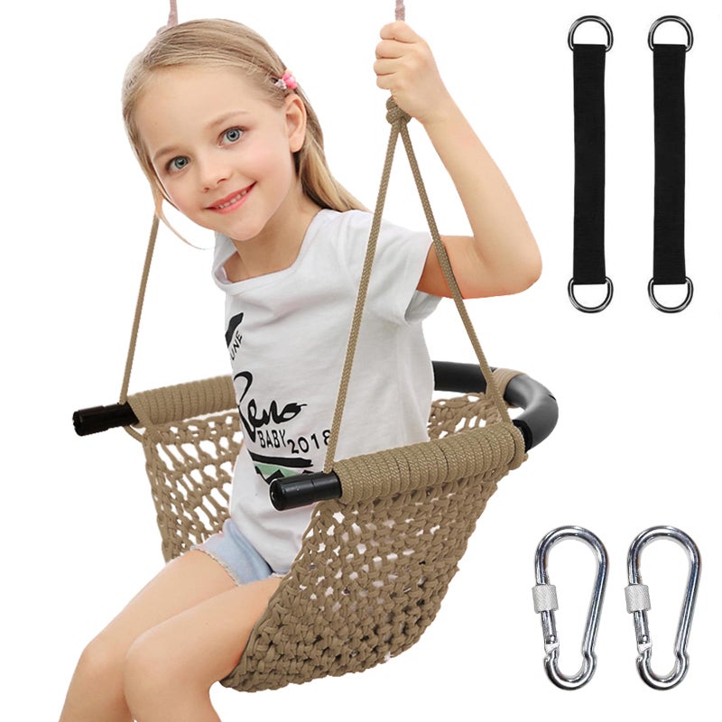 HiNa Tree Swing for Kids Adjustable Toddler Rope Swing Seat with Snap Hooks and Straps 440 lbs Capacity Swingset Accessories for Indoor Porch Doorway Outdoor Playground Backyard Khaki - Image 2