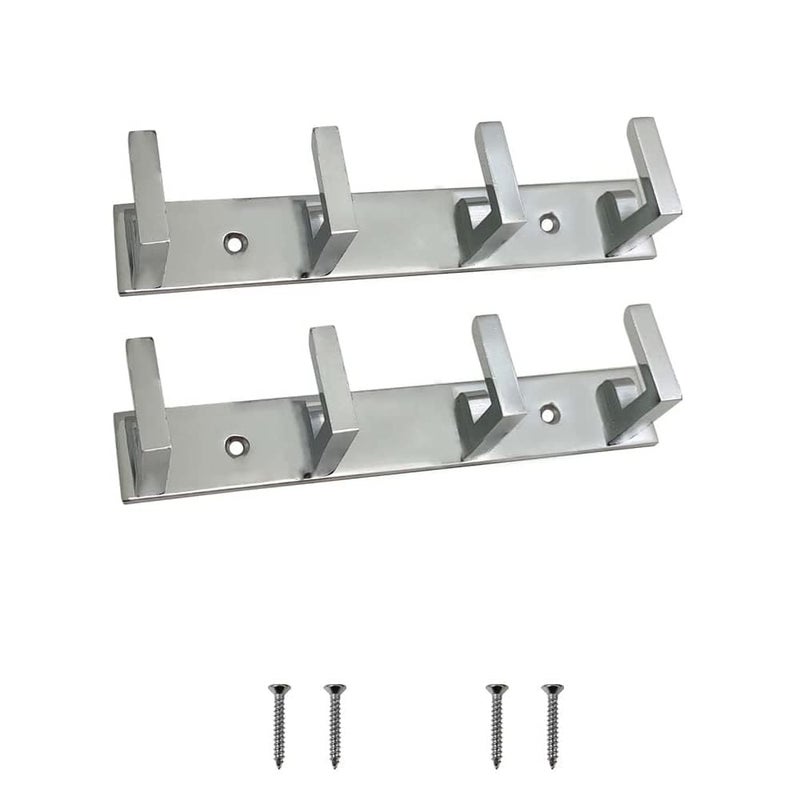 HYDERON Premium 4 Pin Chrome/Glossy Cloth Hanger, Wall Door Hooks Rail for Hanging Clothes, Bathroom Towel Hook Set (2 Pcs) - Image 1