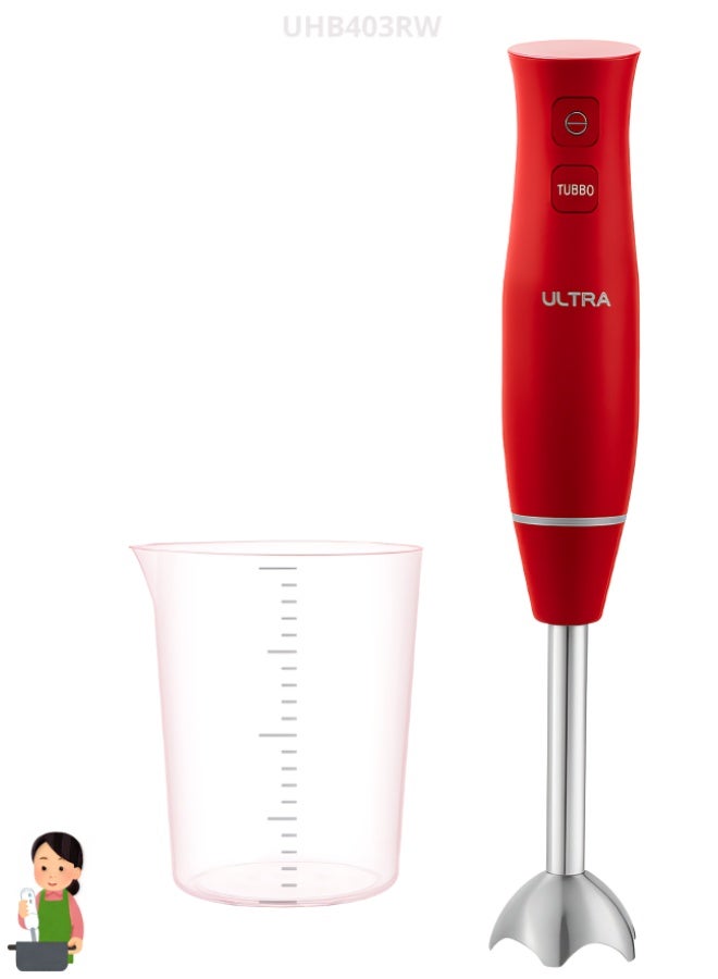 خلاط يدوي Ultra – 450 وات، سعة 600 مل، سرعتان، لون أحمر – UHB403RW
