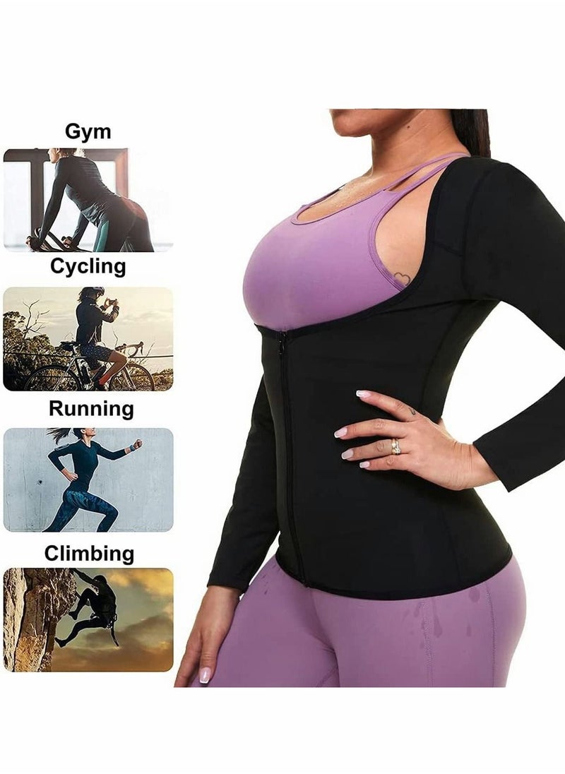 SYOSI - Sauna Suit for Women Sweat Body Shaper Jacket Hot Waist Trainer Long Sleeve Zipper Shirt Workout Top - L - Image 1