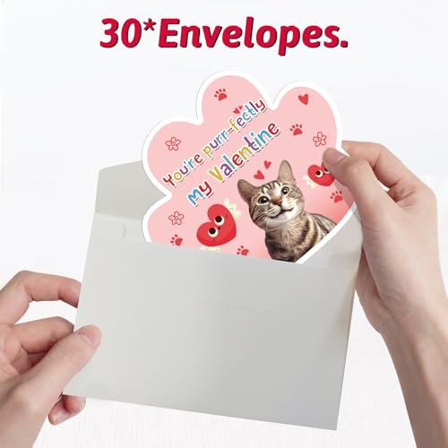 HEYINSHEN 30 Pack Valentine's Day Cards for Kids Classroom Valentine's Day Cards for School Valentine's Day Cards with Envelopes Cat Valentines Day Cards Valentine Gifts for Boys Girls - Image 4