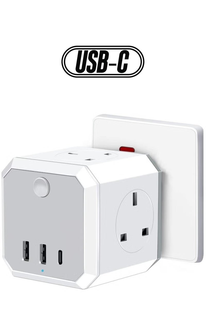 Anmi Multi Plug Adapter with 3 USB, 4 Way 4 Plugs Socket adapter, 7-in-1 Cube Electrical Extender Outlet Adaptor with USB C Port Wall MultiPlug Charger Adaptor for Home Dorm Office Travel