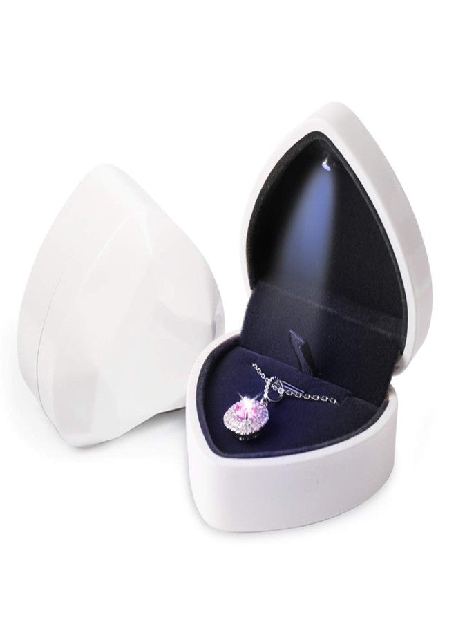 iSuperb Pendant Necklace Box with LED Light Heart Shape Jewelry Gift Box Bracelet Case for Anniversary Wedding Engagment (White) - Image 1