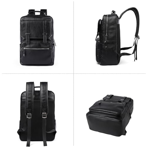 MATE ELAN Leather Backpack Laptop 156 inch Lightweight Retro Business College Casual Travel Overnight Daypack Work backpack black Gift - Image 3
