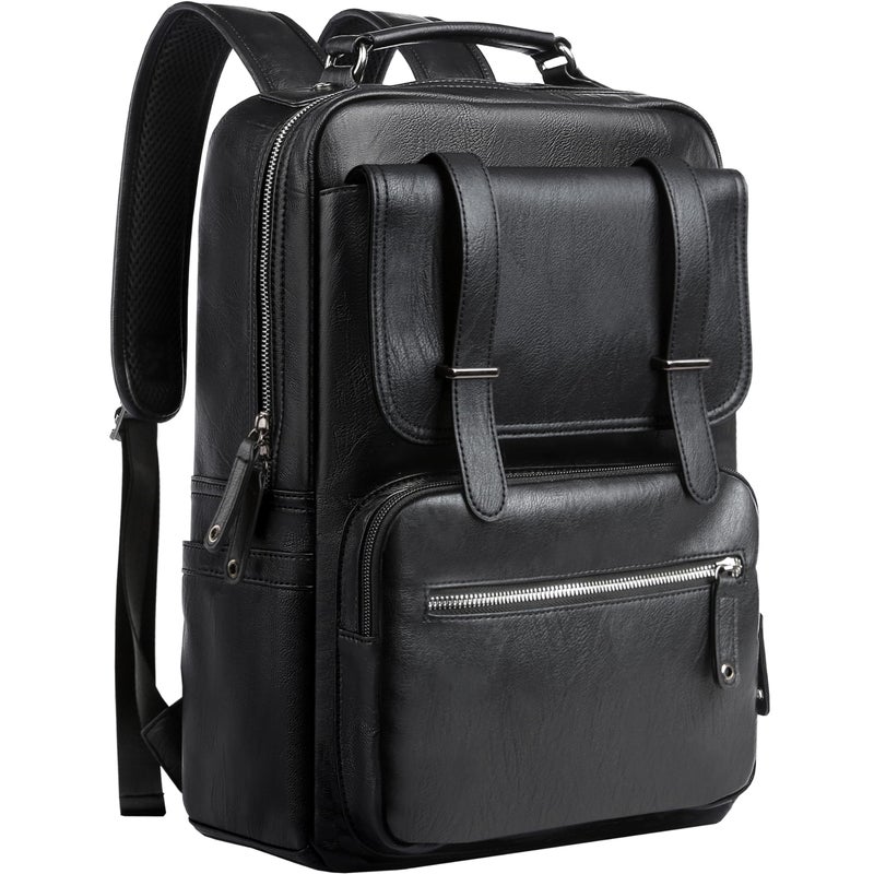 MATE ELAN Leather Backpack Laptop 156 inch Lightweight Retro Business College Casual Travel Overnight Daypack Work backpack black Gift - Image 2