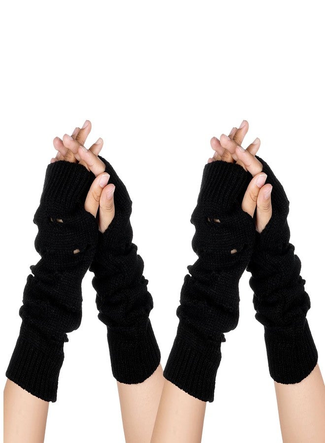 cnomg 2 Pairs Black Arm Warmers Fairy Grunge Fingerless Gloves Goth Punk Emo Gloves for Women Girls Cosplay Accessories Y2K Accessories - Image 1
