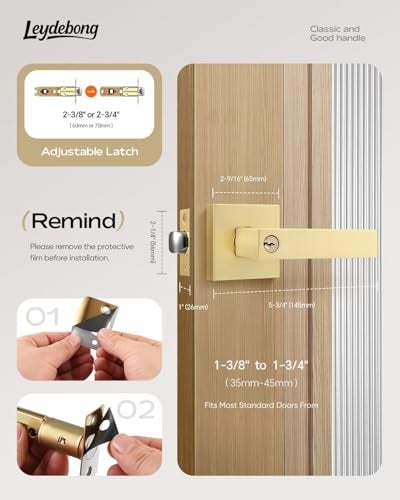 Leydebong 1 Pack Gold Door Lock, Keyed Entry Door Knob with Lock, Interior and Exterior Door Lock, Heavy Duty Brushed Gold Door Handles for Entrance with Keys - Image 5