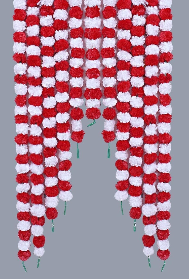 Paruu Artificial Marigold Flowers for Decoration Long Marigold Garlands/Toran/Strings for Decoration genda phool Mala for Wedding & Festival (Red, Pack of 10) - Image 4