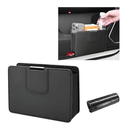 FSTURIOS Car Trash Can Leather Magentic Vehicle Garbage Organizer with One Roll Trash Bag Foldable Waterproof Dustbin Litter Container Mini Sotrage Bag for Car Truck SUV Black - Image 1