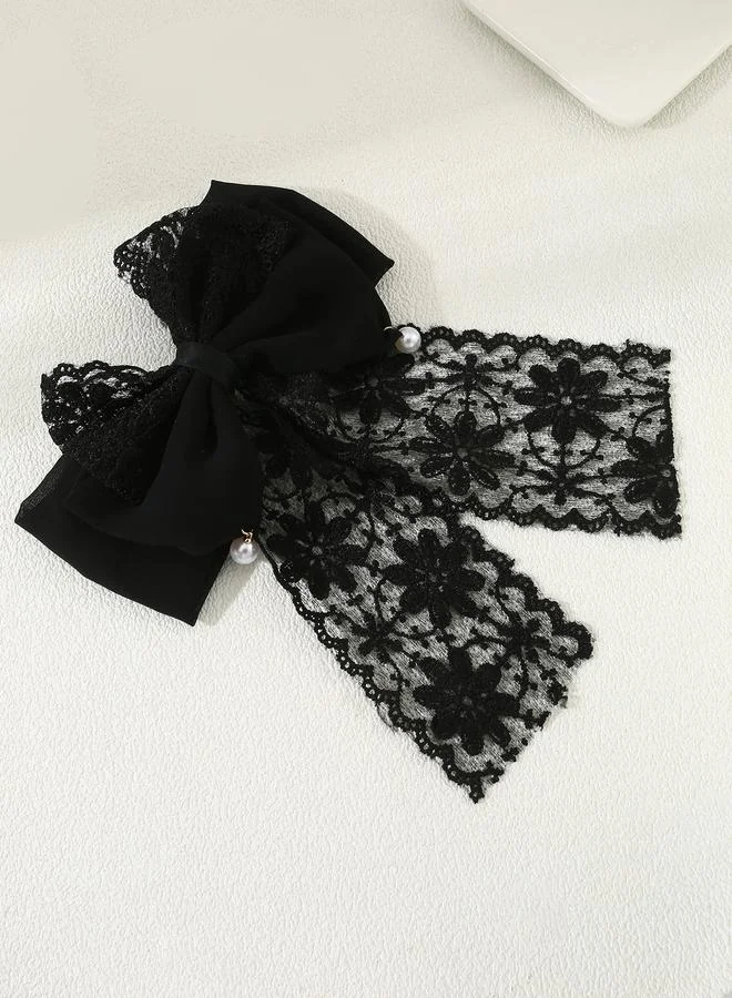 تايك تو Black Lace Trim Bow Hair Clip