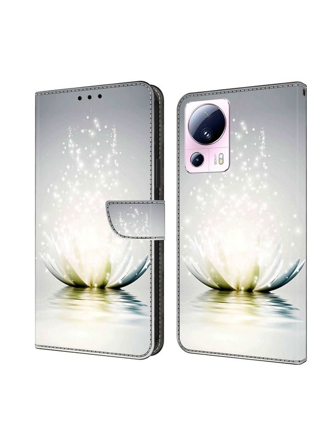 HuHa Case Cover For Xiaomi 13 Lite Crystal 3D Shockproof Protective Leather Phone Case Light Lotus 