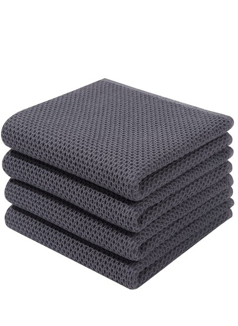 MahMir 100% Cotton Waffle Weave Kitchen Dish Cloths, Waffle Tea Towels Ultra Soft Absorbent Quick Drying Dish Towels, 34x34 CM , 4-Pack. (Grey)