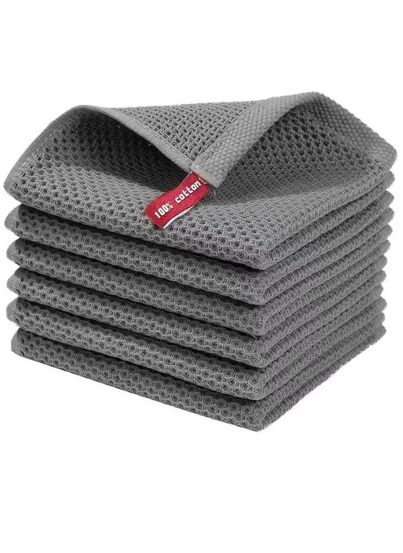 MahMir 100% Cotton Waffle Weave Kitchen Dish Cloths, Waffle Tea Towels Ultra Soft Absorbent Quick Drying Dish Towels, 34x34 CM , 4-Pack. (Grey)