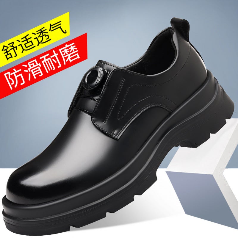 Rotating Button Men'S Shoes Autumn Slip-On Thick-Soled Casual Leather Shoes Men'S Business Formal Derby Shoes - Image 3