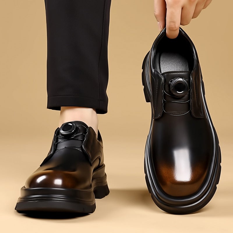 Rotating Button Men'S Shoes Autumn Slip-On Thick-Soled Casual Leather Shoes Men'S Business Formal Derby Shoes - Image 4