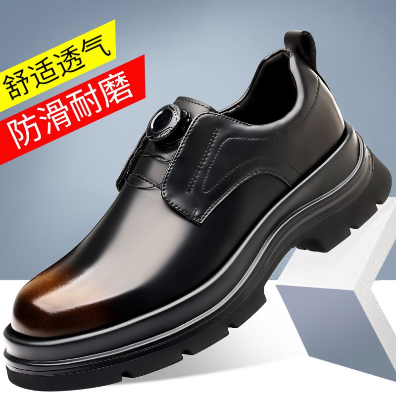 Rotating Button Men'S Shoes Autumn Slip-On Thick-Soled Casual Leather Shoes Men'S Business Formal Derby Shoes - Image 2