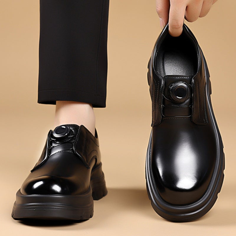 Rotating Button Men'S Shoes Autumn Slip-On Thick-Soled Casual Leather Shoes Men'S Business Formal Derby Shoes - Image 1