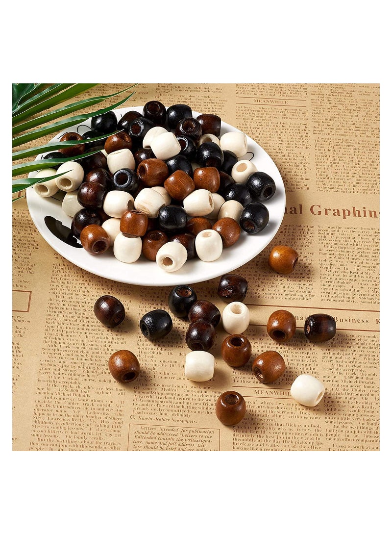 Wood Bead 400 Pcs Large Hole Loose Beads 4 Colors Natural Wooden Dreadlock Hair Braid for Macrame Rosary Bracelet Jewelry Craft Making - Image 4