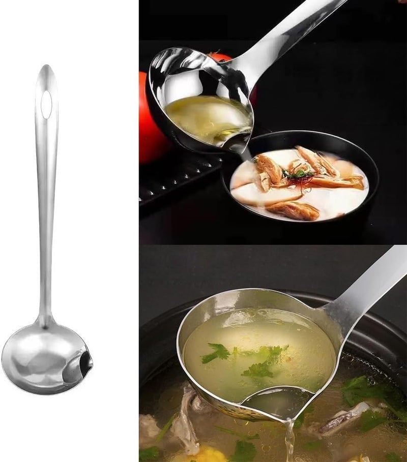 TERRIFI 3 Pack Large Soup Ladle Fat Separator Stainless Steel Ladle with Pour Spout Oil Separator Soup Spoon Grease Strainer Serving Spoon Gravy Pouring Ladles for Soups Stocks Sauces Broth Drippings(Silver) - Image 5