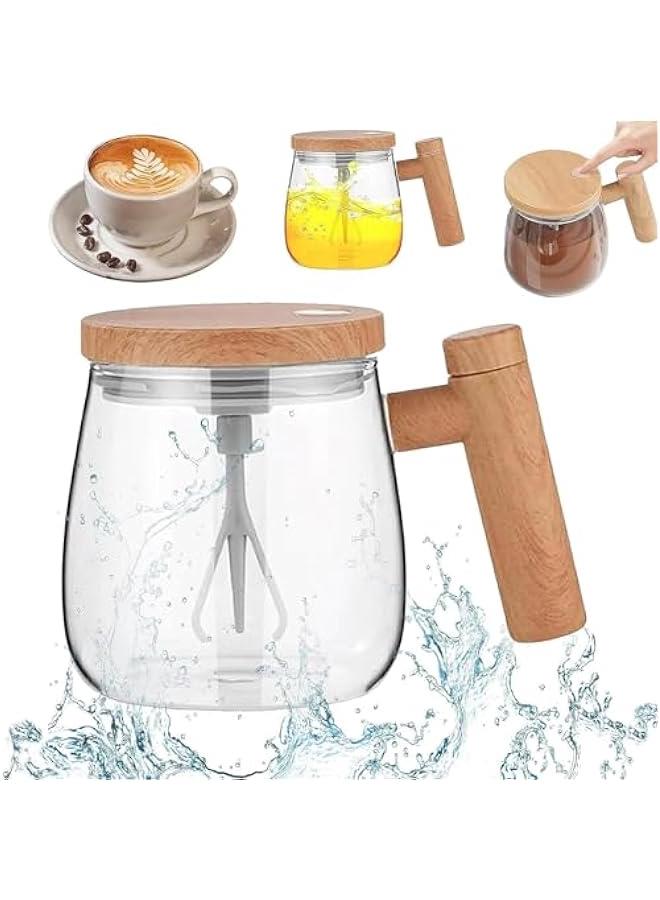HOOKOR Durku Electric Self Stirring Mug with Lid,High Speed Glass Mixing Cup for Coffee, Travel & Office,Waterproof, Detachable Rod, Lightweight 14oz, Suitable for Home Use  - Image 1