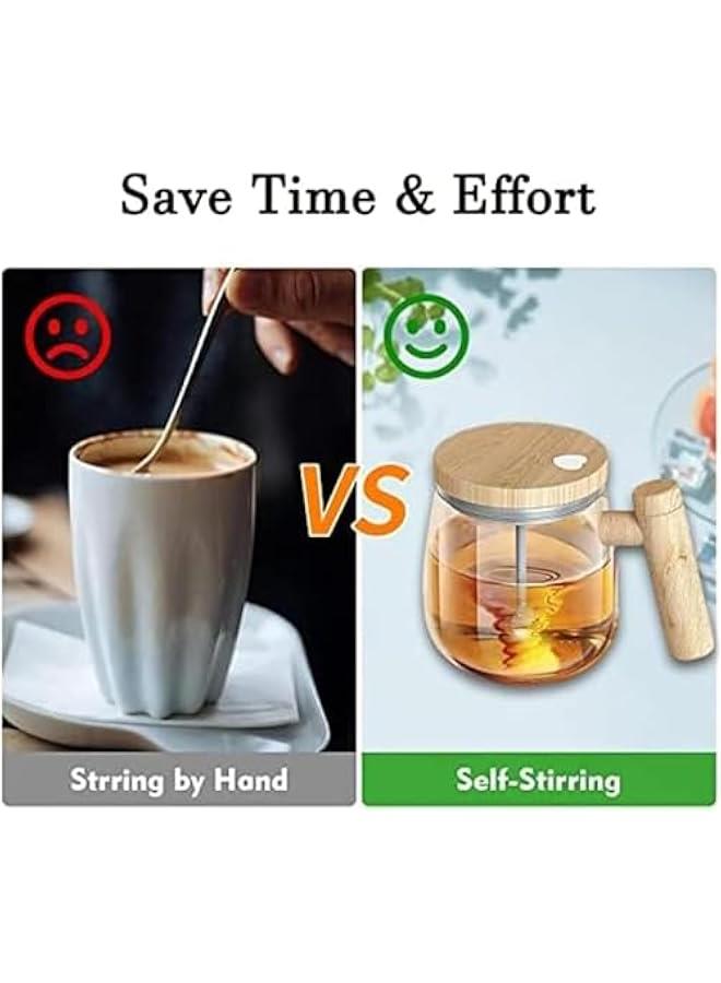 HOOKOR Durku Electric Self Stirring Mug with Lid,High Speed Glass Mixing Cup for Coffee, Travel & Office,Waterproof, Detachable Rod, Lightweight 14oz, Suitable for Home Use  - Image 2