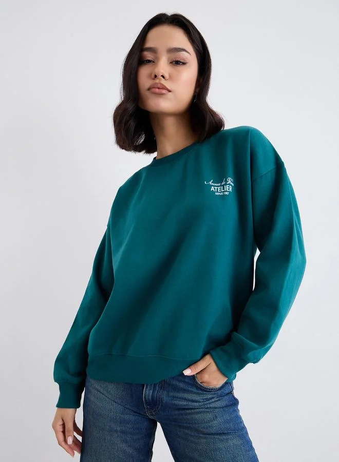 Styli Styli Oversized Regular Length Slogan Sweatshirt