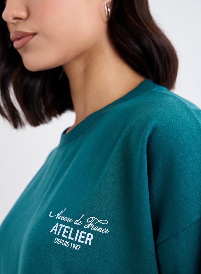 ستايلي سويت شيرت فضفاض بطبعة كتابة - Image 3