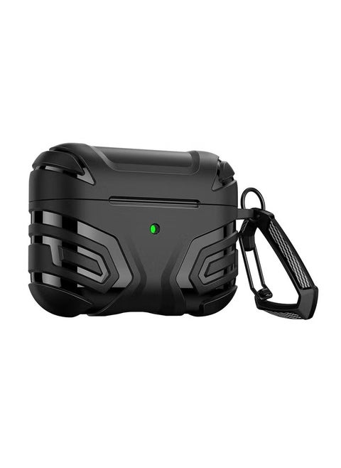 Vanguard Armor Series Full-Body Hard Shell Protective Cover Case for AirPods Pro 2nd generation 2022 with Keychain Front LED Visible (Black)